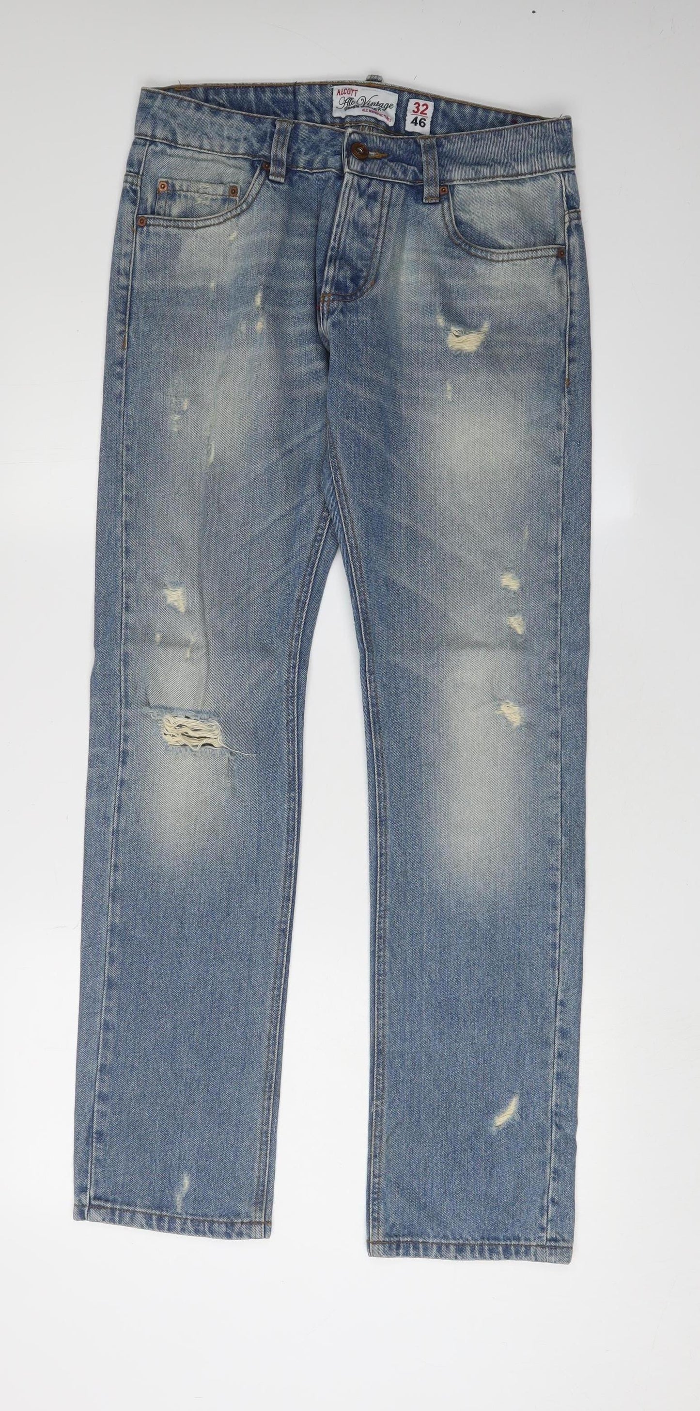 Alcott Blue Men's Straight Distressed Jeans 32