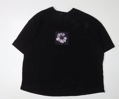 River Island Men's Black Floral Graphic T-Shirt 2XL