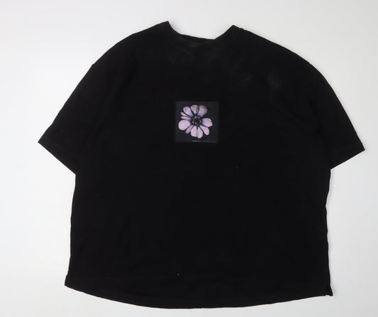 River Island Men's Black Floral Graphic T-Shirt 2XL