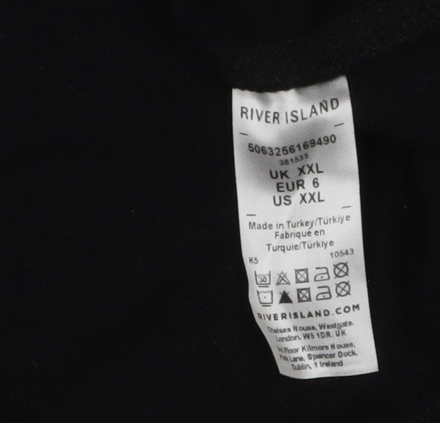 River Island Men's Black Floral Graphic T-Shirt 2XL