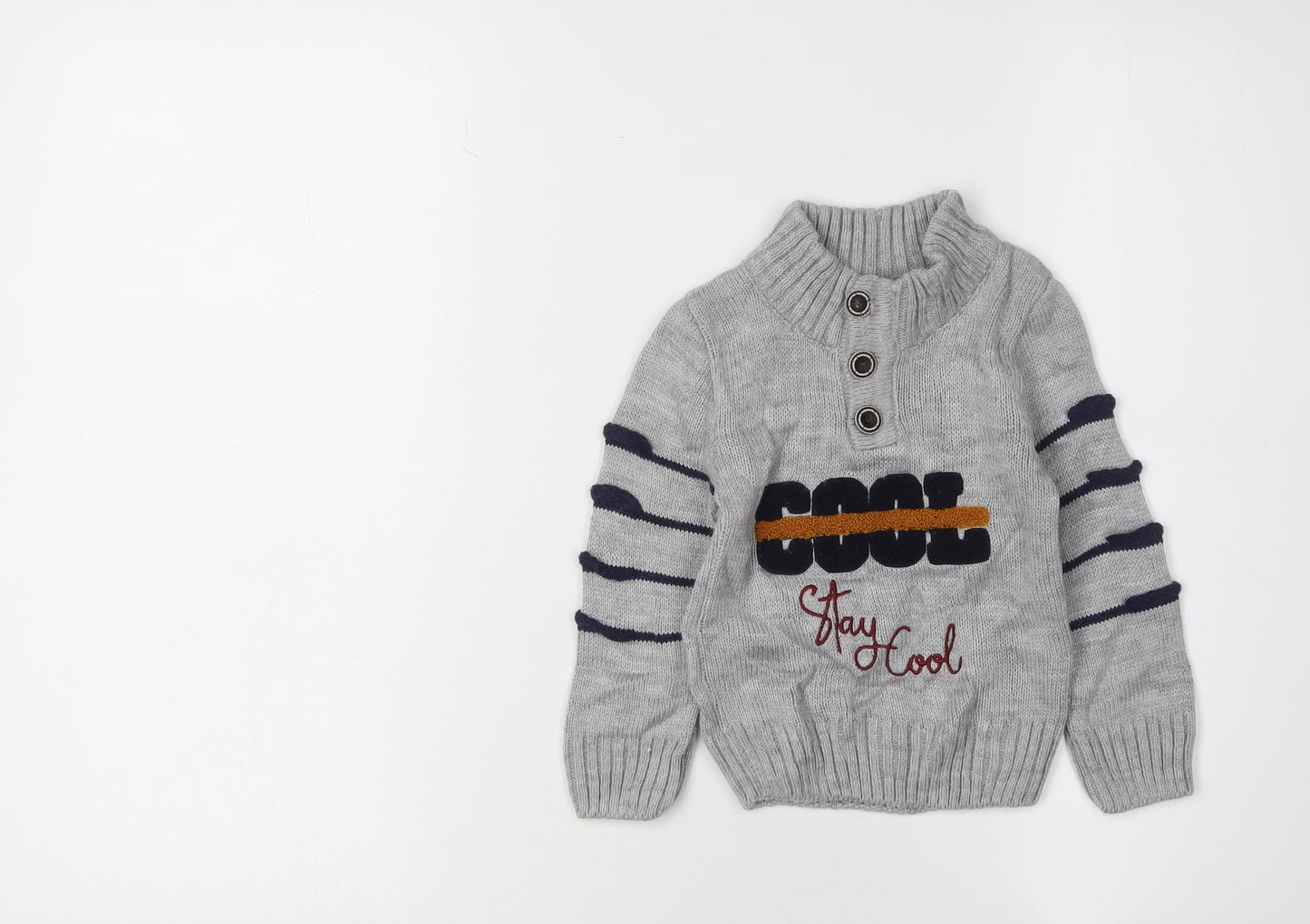 Merzan Boys Grey Henley Jumper, Size 2-3 Years, Winter Knit