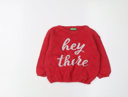Benetton Girls Red Knit Pullover Jumper 1-2 Years Casual Wear