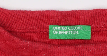 Benetton Girls Red Knit Pullover Jumper 1-2 Years Casual Wear