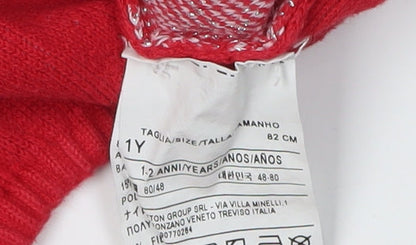 Benetton Girls Red Knit Pullover Jumper 1-2 Years Casual Wear