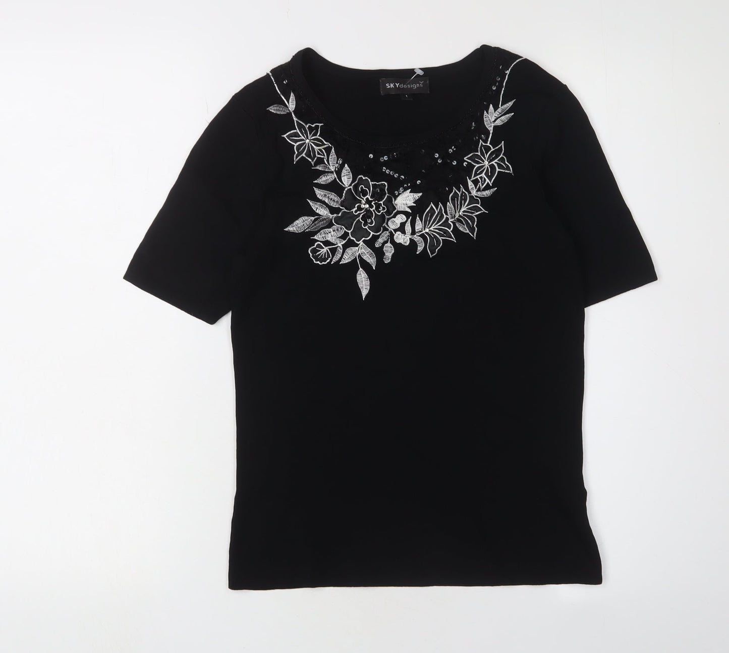 Womens UK Size XS Sky Black Basic T-Shirt