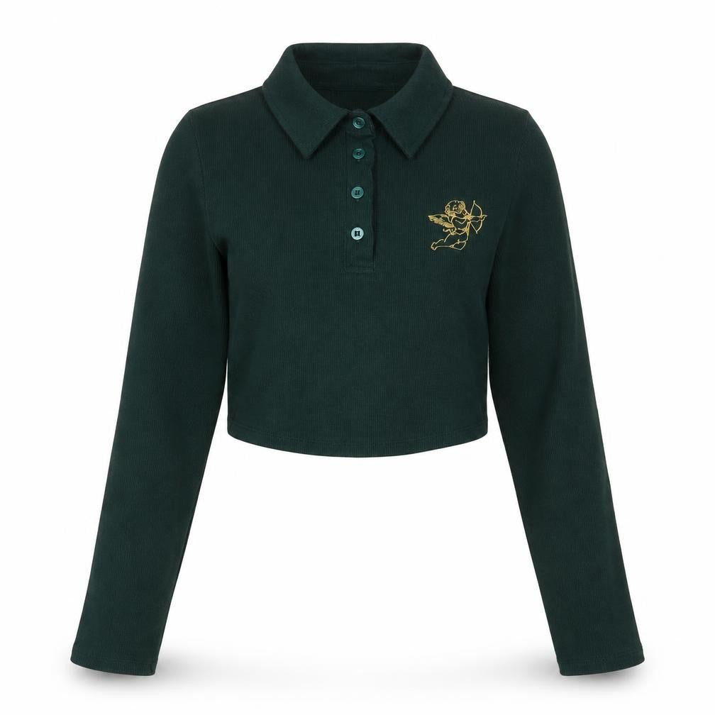 Motel Green Collared Cropped Polo - M