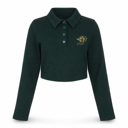 Motel Green Collared Cropped Polo - M