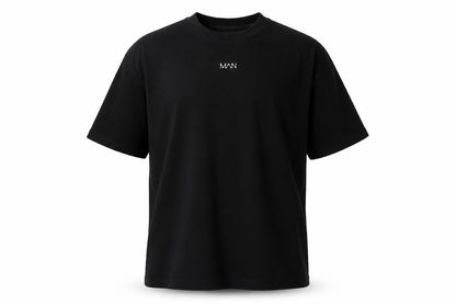Front view of boohooMAN Black Cotton T-Shirt Men L Short Sleeve Casual