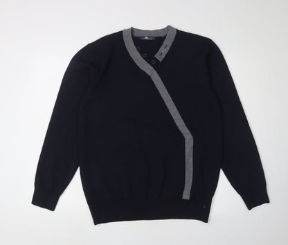 JK Men's Black 4XL Henley Jumper with Button Accents