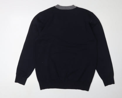 JK Men's Black 4XL Henley Jumper with Button Accents