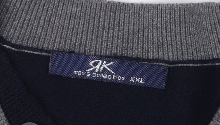 JK Men's Black 4XL Henley Jumper with Button Accents