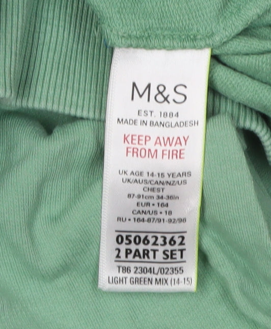 Marks and Spencer Girls Green Pullover Hoodie 14-15 Years