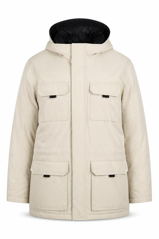 Zara Women Beige Parka Jacket Size 12 Hooded Pockets