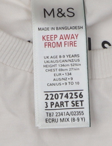 Marks and Spencer Girls Ivory T-Shirt 8-9 Years Cotton