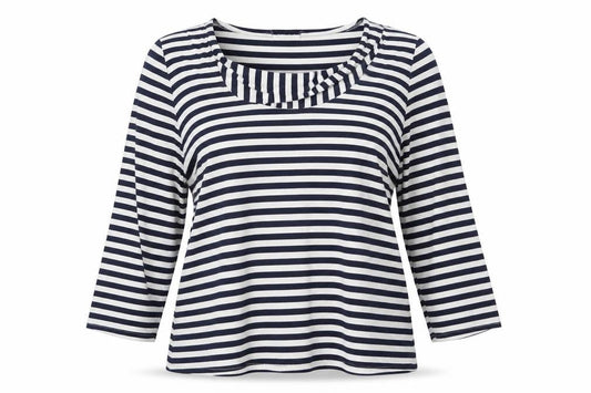 Front view of Roman Women's Blue Striped 3/4 Sleeve T-Shirt, size 16