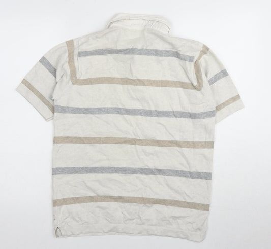 Marks and Spencer Men Beige Striped Polo, Size S