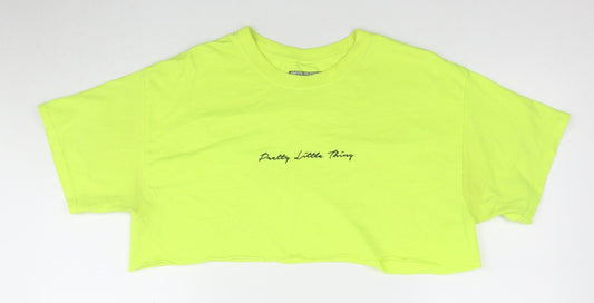 Pretty Little Thing Women's Green Cotton T-Shirt M