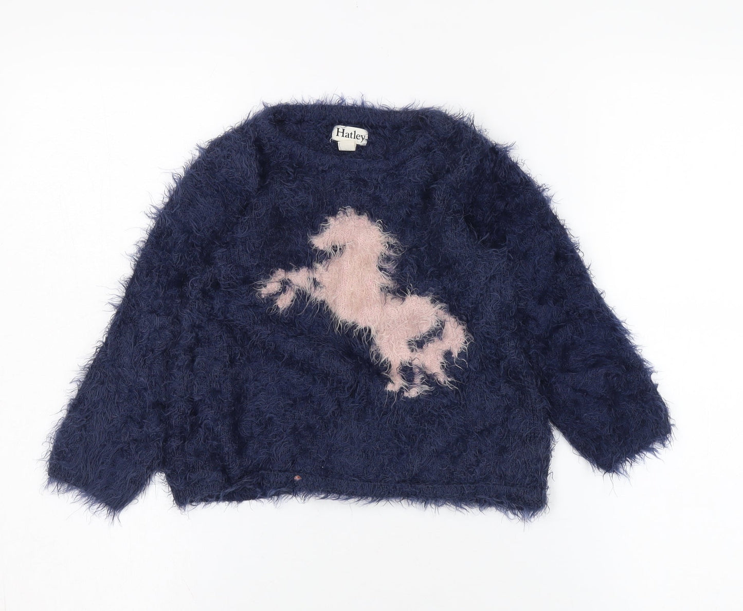 Hatley Girls Blue Animal Print Pullover Jumper 4 Years