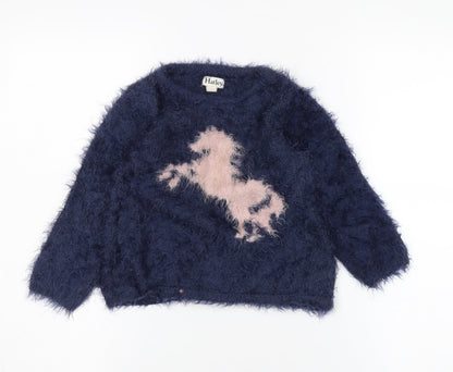 Hatley Girls Blue Animal Print Pullover Jumper 4 Years