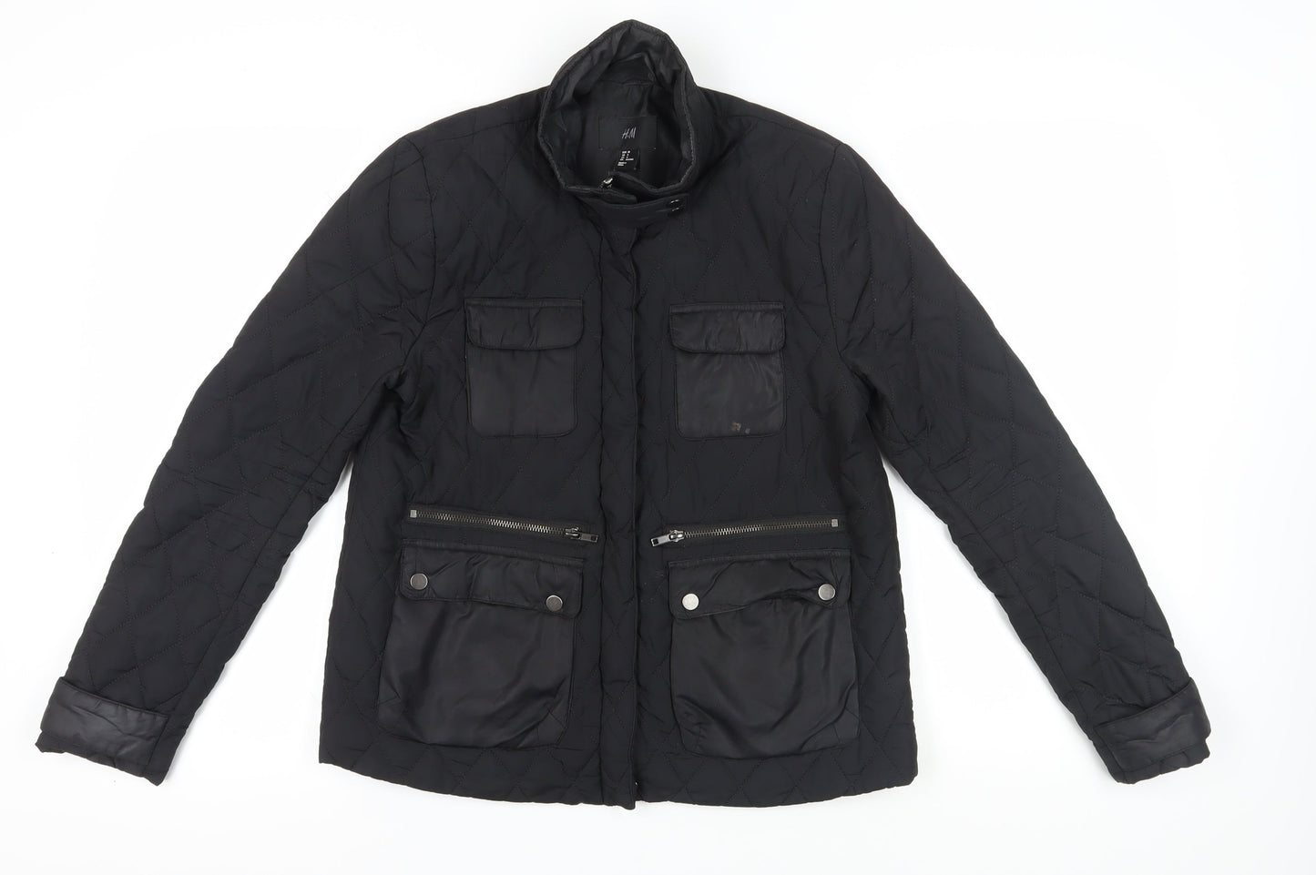 Womens UK Size 10 H&M Black Quilted Coat