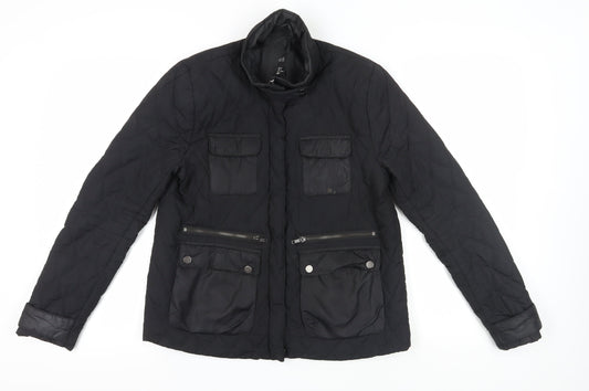 Womens UK Size 10 H&M Black Quilted Coat