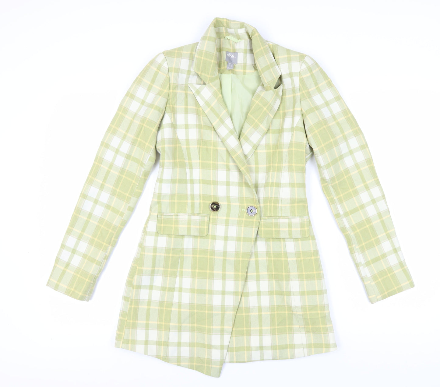 ASOS Women's Green Check Double-Breasted Blazer Size 6