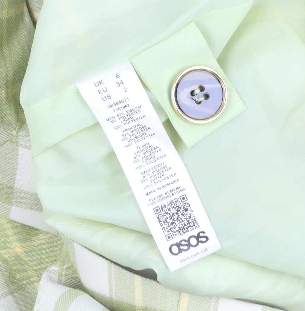 ASOS Women's Green Check Double-Breasted Blazer Size 6