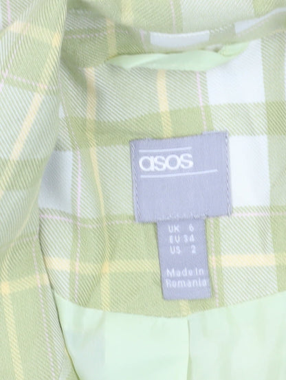 ASOS Women's Green Check Double-Breasted Blazer Size 6