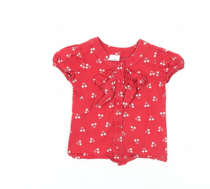 Next Girls Red Floral Button-Up Blouse, 5 Years, Ruffled Bow