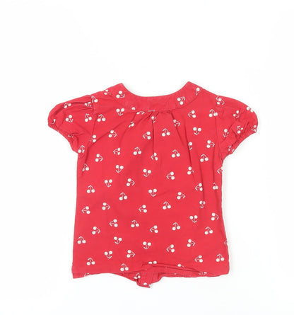 Next Girls Red Floral Button-Up Blouse, 5 Years, Ruffled Bow
