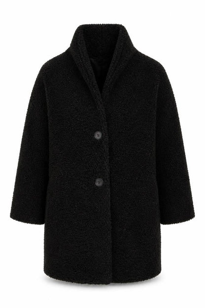 Zara Women Black Mid-Length Fleece Overcoat Size 8