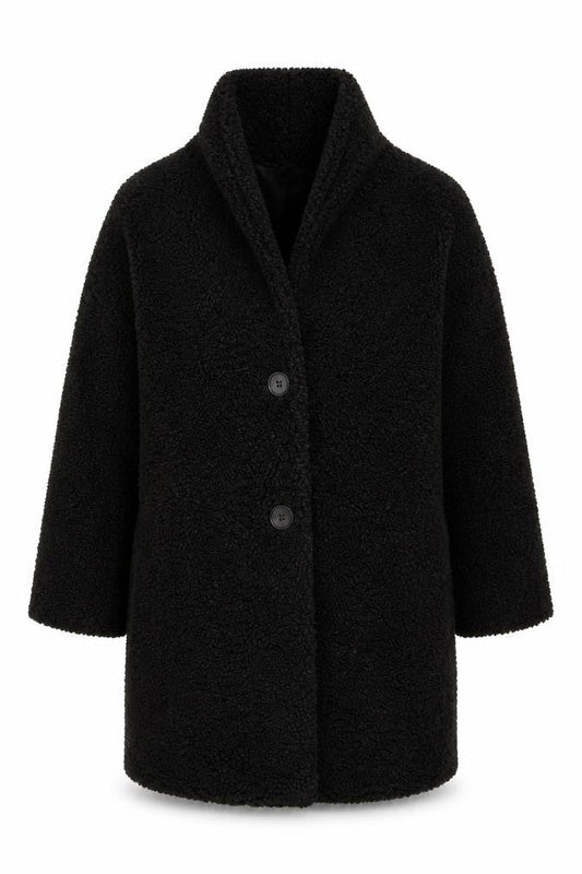 Zara Women Black Mid-Length Fleece Overcoat Size 8
