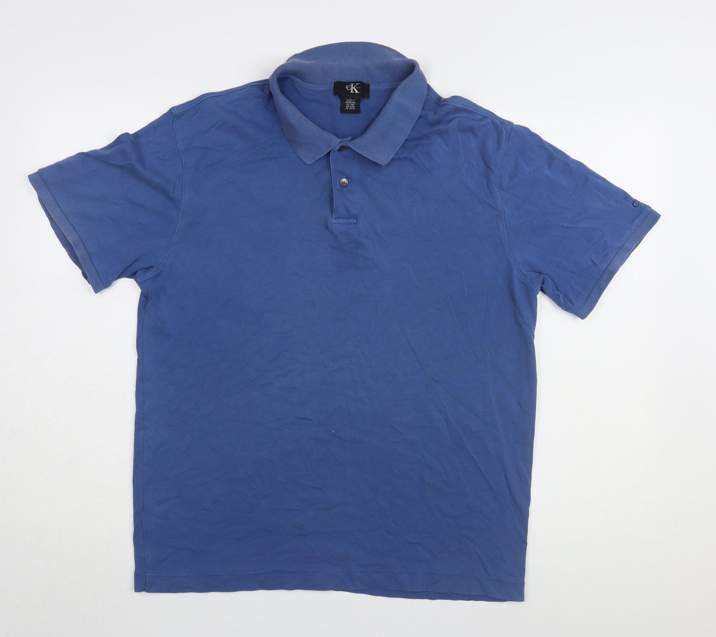 Calvin Klein Men's Blue Polo Shirt - L, Casual Cotton