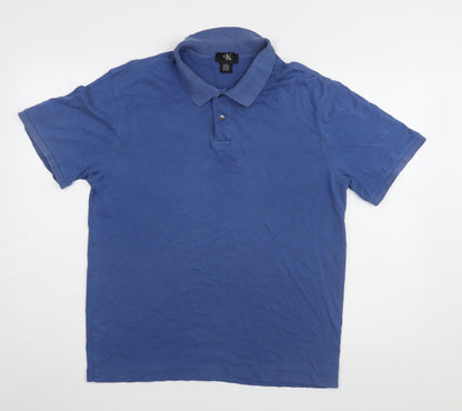 Calvin Klein Men's Blue Polo Shirt - L, Casual Cotton