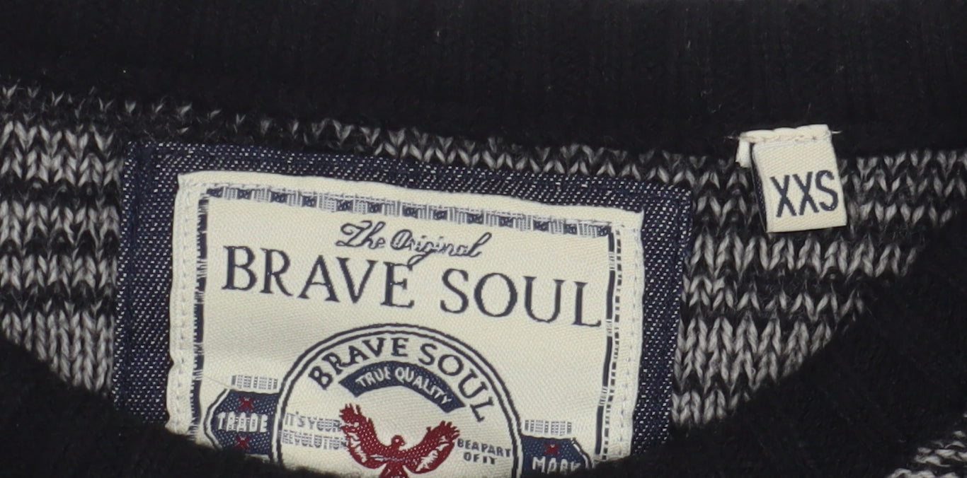 Brave Soul Men's Black XXS Pullover Jumper Crew Neck