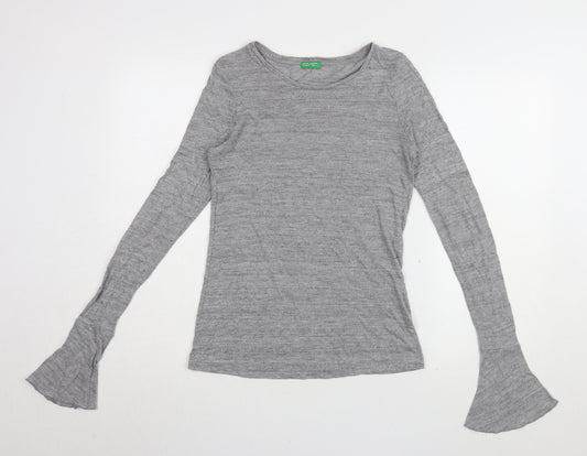Womens UK Size S United Colors of Benetton Grey Basic T-Shirt