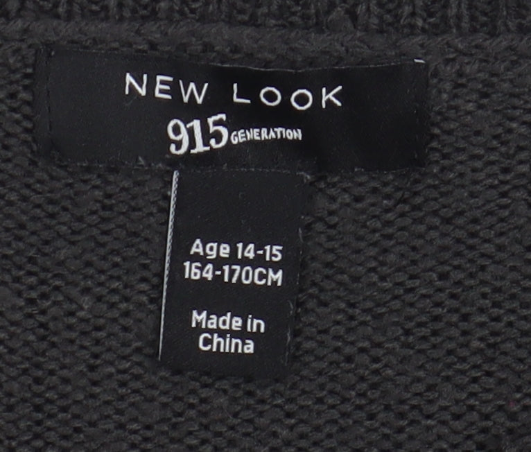 New Look Girls Black Embroidered Pullover Jumper, 14-15 Years
