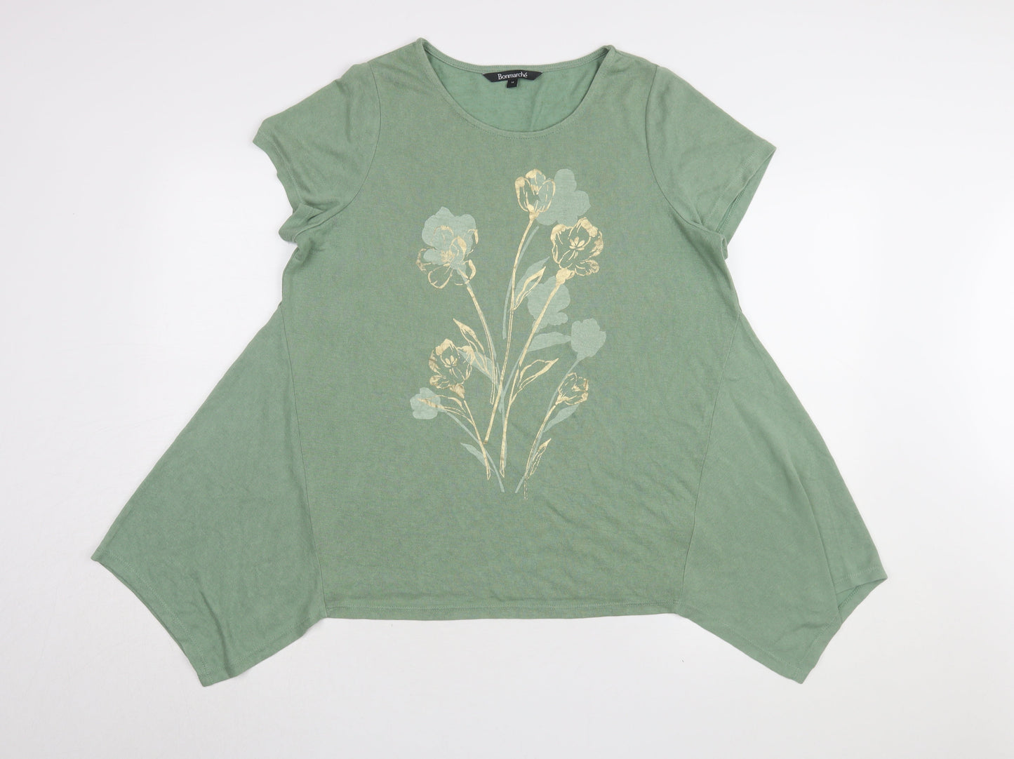 Bonmarché Women's Green Floral T-Shirt Size 14 Casual Style