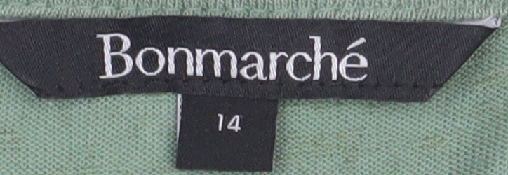 Bonmarché Women's Green Floral T-Shirt Size 14 Casual Style