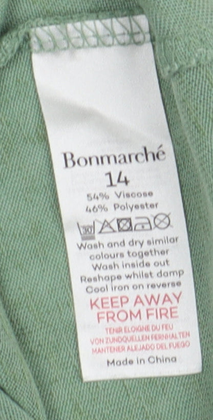 Bonmarché Women's Green Floral T-Shirt Size 14 Casual Style