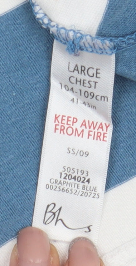 Bhs Men's Blue Striped Polo, Large, Casual Summer Top