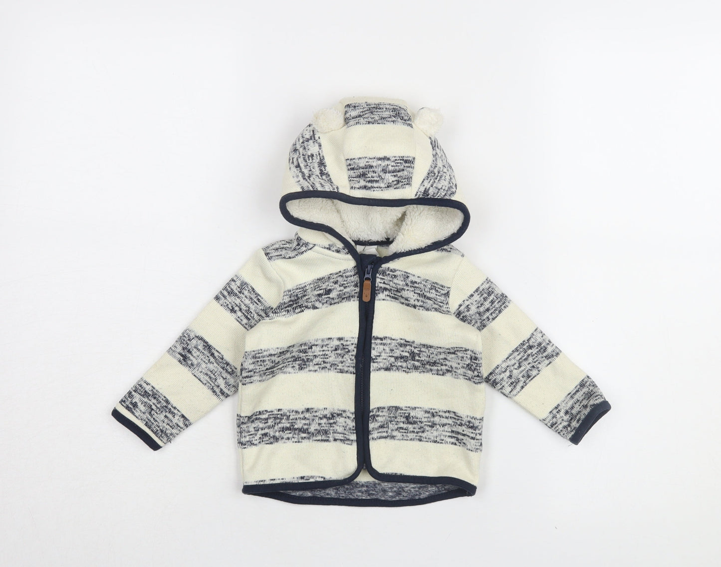 H&M Unisex Ivory Striped Hooded Jacket 9-12 Months