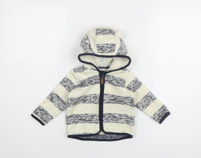 H&M Unisex Ivory Striped Hooded Jacket 9-12 Months
