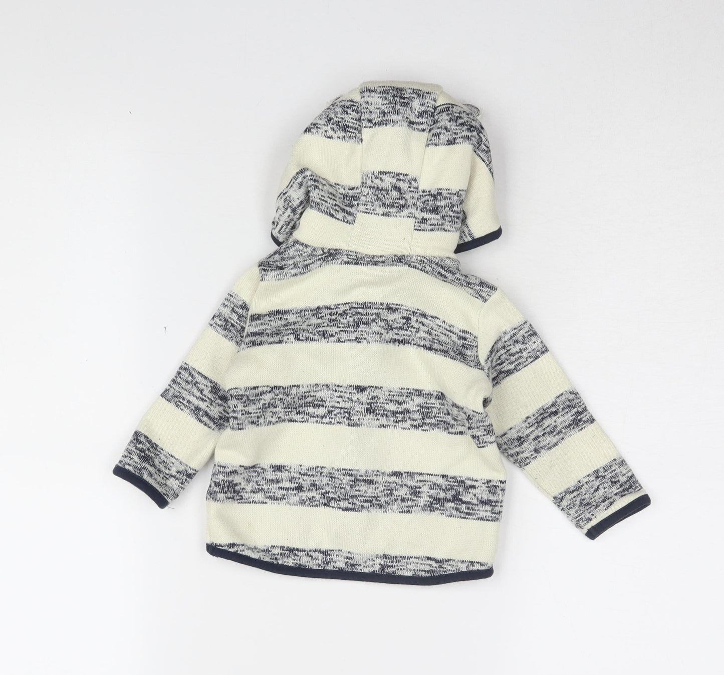 H&M Unisex Ivory Striped Hooded Jacket 9-12 Months