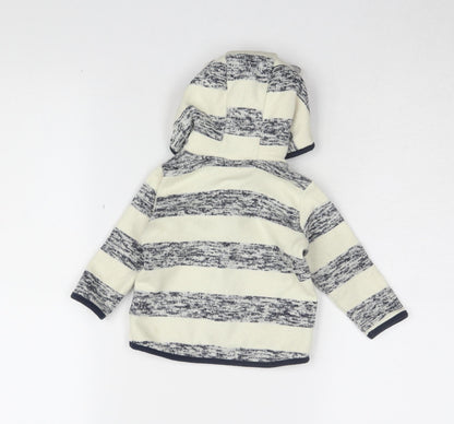 H&M Unisex Ivory Striped Hooded Jacket 9-12 Months