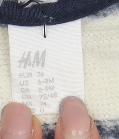 H&M Unisex Ivory Striped Hooded Jacket 9-12 Months