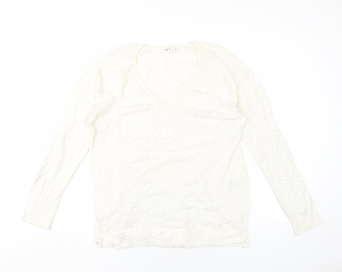 GAP Women's White V-Neck Pullover Jumper, L