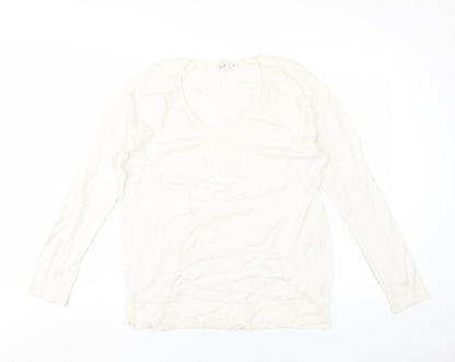 GAP Women's White V-Neck Pullover Jumper, L