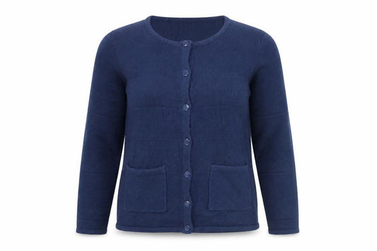 Front view of Honor Millburn Women's Blue Cardigan Jumper, size S