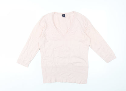 GAP Women's Pink V-Neck Pullover Jumper L